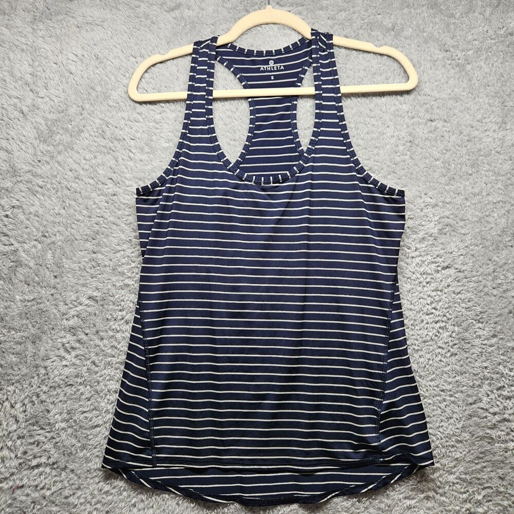 Athleta Navy Blue Stripe Tank Top Womens Size Small Athleisure Gym Running